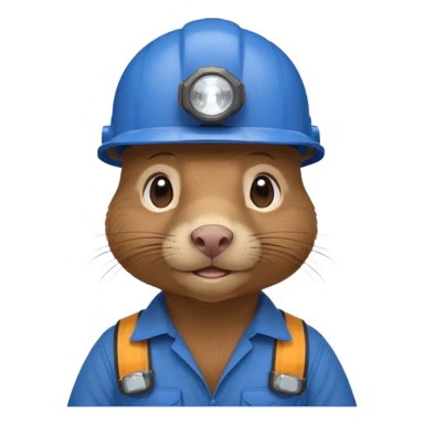 a mole rat, headlamp, BROWN worker cloth, blue helmet,  sticker