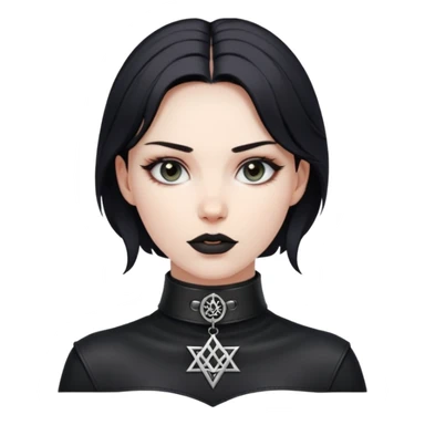 Leather choker with sigil around woman’s neck, pulse visible, dominance tone sticker