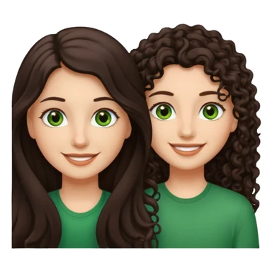 Two besties: 1: long fully straight darkbrown hair, green eyes 2: long curly darkbrown hair sticker