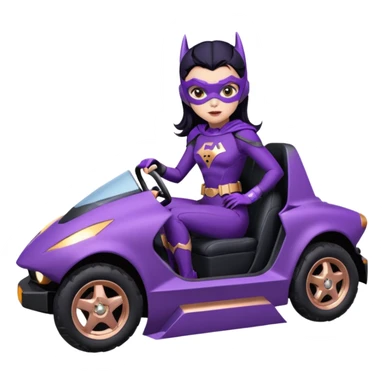  proportionally correct, real-appearance racing adult BatGirl’s feminine midnight-purple tight outfit sixty’s tv show 2032 stealth retro cat burglar sporty petite off-road pursuit hovering black hover car with rose gold accents (black hair,reclined and relaxed seating position and attitude) sticker