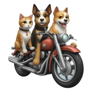 Two dogs and one cat on a motorcycle sticker