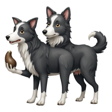 A black and white border collie werewolf, standing on her hind legs, holding a cow's hoof. sticker