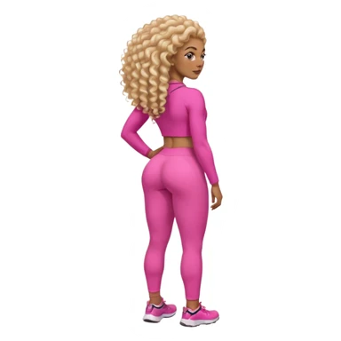 Uma mulher negra da pele clara com cabelo cacheados bem longo até a bunda  sem tanto volume no cabelo e um corpo atlético com roupa rosa  sticker
