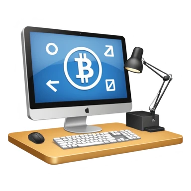 Mach mir einen schreibtisch mit einem bildschirm drauf wo mann einen Crypto chart sieht sticker