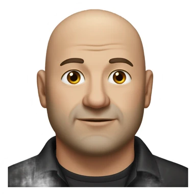 A slightly overweight middle-aged Italian man with olive-toned skin with bald hair and no facial hair. He is wearing a sleek black smart shirt, casually unbuttoned at the top. sticker