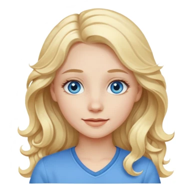 A pale girl with blue eyes and long and blonde , wavy hair , smiling  sticker