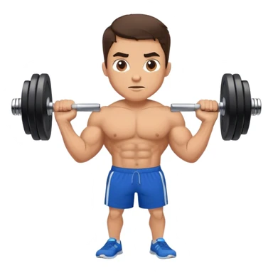 brunette buff man with blue shorts dumbbell-shrugs sticker