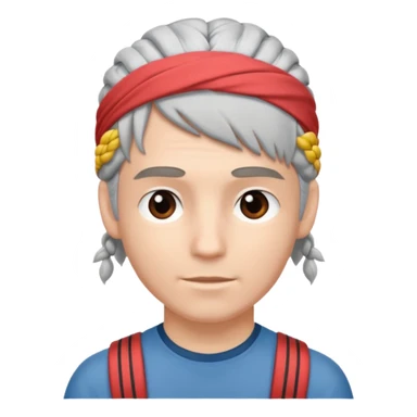 young climber man with white/grey braided hair and headband sticker