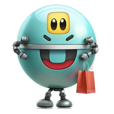 cute sphere shaped floating happy robot with shopping bags sticker