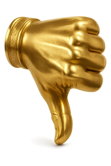 3D thumbs down, metallic finish, no text sticker