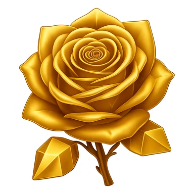 Make the rose made of ice look gold in the style of an emoji, with no background. sticker