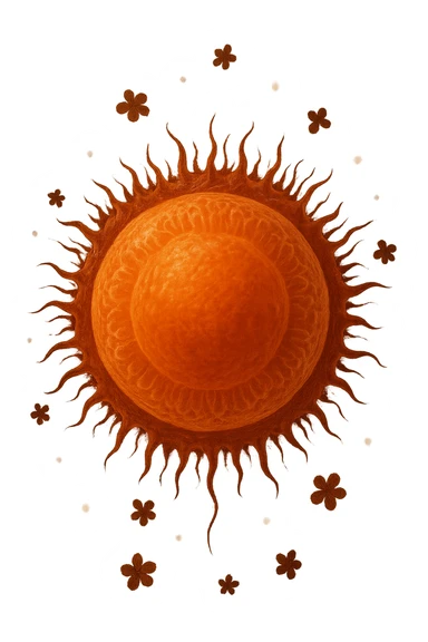 realistic and cinematic illustration of high-quality ovulation, healthy mature ovum with anatomical details, warm colors, fertility symbols, no background, aspect ratio 2:3 sticker