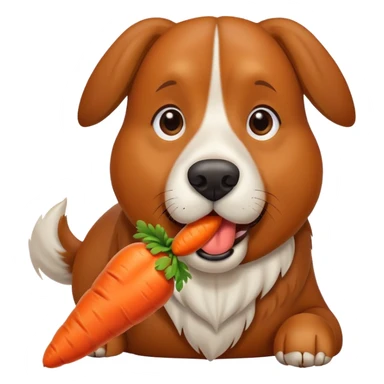A large brown dog eating a carrot sticker