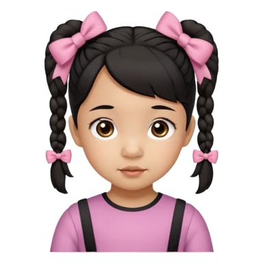 mixed 1 year old girl asian and american with short pigtails and cute bows i dark brown/black hair with big brown eyes emoji sticker