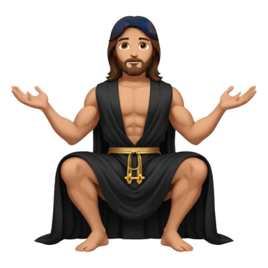 fullbody jesus christ jacked, sleeveless black robe sitting hands down sticker