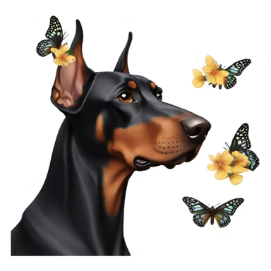 Doberman and butterfly sticker