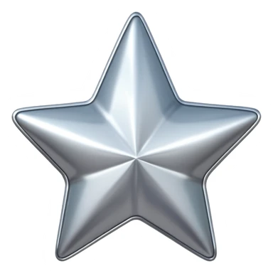 Chrome silver star emoji, iOS emoji style, glossy metallic surface, soft reflections, minimalistic, centered, clean white background, high detail, smooth gradients sticker