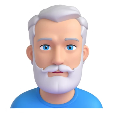 A middle-aged man with a medium slightly gray beard, short hair cut to the scalp on the sides and combed back on top, blue eyes sticker