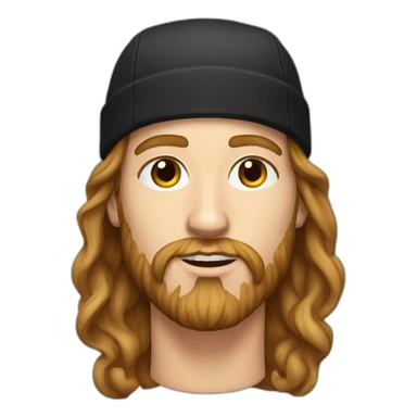 young white man with long hair, a black cap and a brown beard. he wears earrings sticker