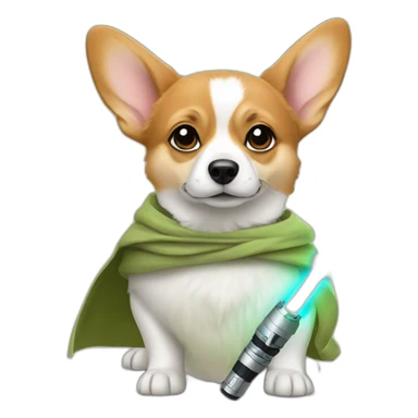 Corgi dress as yoda with light saber sticker