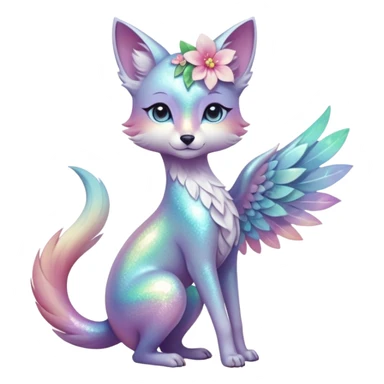 Multicolored sparkly shiny ethereal pastel iridescent light pale cute adorable pretty feminine elegant realistic floral exotic Falvie-Fionbri-fursona, full body sticker