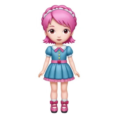 Isolated detaile illustration incredibly raspberry torte doll figurine full body with pink hair and a raspberry barrette sticker