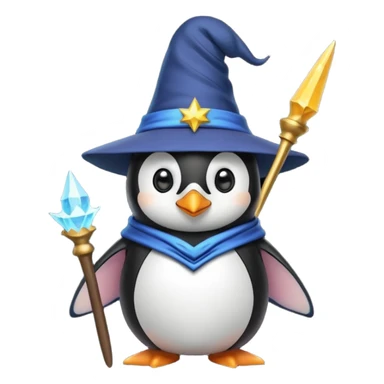 A penguin wizard with a pointy hat and a magic wand sticker