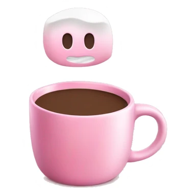 a pink plain coffee mug without a face with one handle on the right, coffee inside it, and marshmallows without a face float in the coffee, there is nothing around sticker