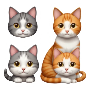 3 different coloured tiny short haired cats, including a dark grey and white cat, and a dark brown tabby and white and a ginger and white sticker
