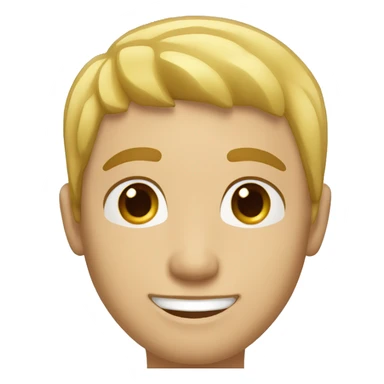 Man: short light-yellow hair, few freckles on the cheeks, brown eyes and his smile sticker