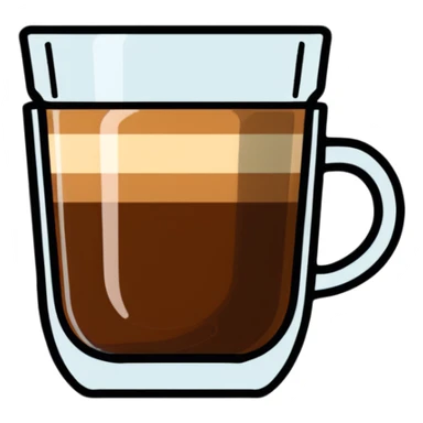 Small Gibraltar glass with cortado espresso, light brown color on top (NOT WHITE), deepening to darker brown at bottom, smooth surface, no froth or swirl sticker