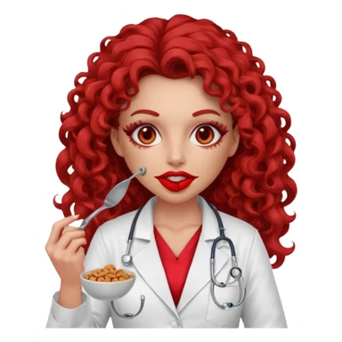 Sensual Spanish Lilith core evil surgeon.red outfit.  Surgeon has red eyes. Her hair is brown long and  curly. wearing a sexy surgeon outfit with platform heels.she is a calculated smart cereal killer. She covers only her mouth and nose to hide identity  sticker
