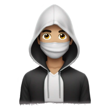 Hooded male portrait, dark hair  face' mask  sticker