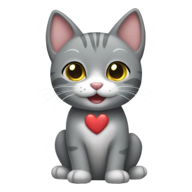 Grey cat with smile and heart ears sticker