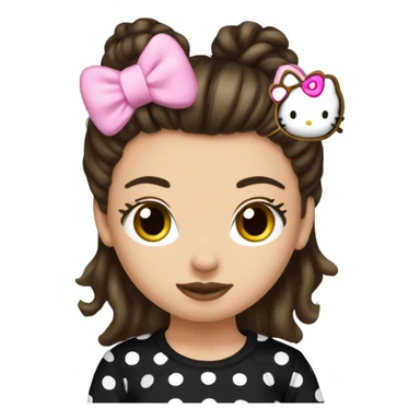 brunette girl with messy bun black top and hello kitty pyjama pants  sticker