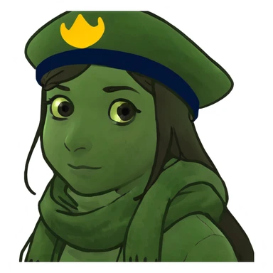 girl with dark brown long hair hazel eyes looking to the left with eyebrows squinted sticker