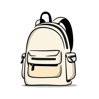 a backpack with pockets, zippers, and straps, in pastel colors dd9fb0, ffc6d3, a3bfc9, c4bee2, f1b091, detailed hand-drawn doodle style sticker