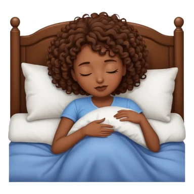 Chica morena con cabello crespo castaño dormida en cama sticker