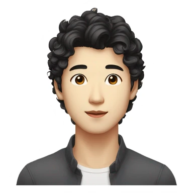 handsome styish korean male dark brown eyes mid 30s black wavy perm hair sharp chin and jawline sticker