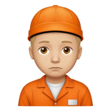 sad prisoner with an orange uniform sticker