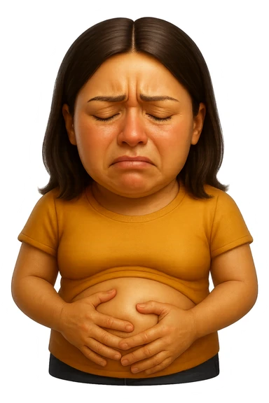 emoji stile iphone di donna con mal di pancia e pancia gonfia, iperrealistico 4k sticker