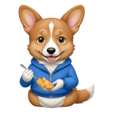 perrita caricatura gorgi gales comiendo con ropa celeste sticker