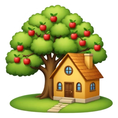 a cozy house and a tree, simple and clear, apple style emoji sticker