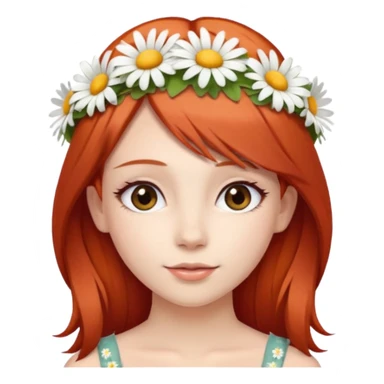 Cute and beautiful woman with straight red hair and a daisy flower crown. sticker