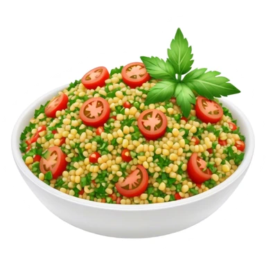 Cinematic Realistic Tabbouleh Salad Dish Emoji, showcasing a fresh herbaceous salad with bulgur, tomatoes, and parsley rendered with crisp textures and natural, vibrant lighting. sticker