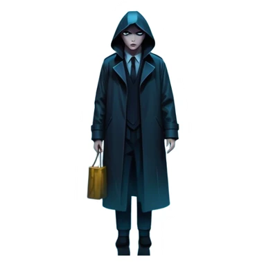 Movie Poster: A tense, gripping design with dramatic lighting. Include a mysterious figure in a dark coat standing in a rain-soaked alley, with glowing neon signs in the background. Shadows loom, and ominous shapes emerge from the mist. Suspenseful and cinematic atmosphere. Transparent background. sticker