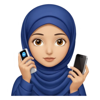 Turkish beautiful finish Konya girl brown eyes with indigo hijab islamic dress and had on her hand phone and makes photo sticker