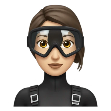 a woman with an a black scubadiver suit. she wear a pink diving mask, she had blue eyes inside the dive mask. brown long and straight hair sticker