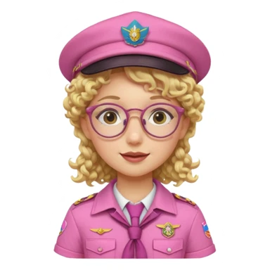 scout girl with pink scout uniform including hat, blonde curly haired and glassess sticker