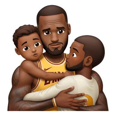 lebron james cradling a boy but he’s smaller than normal and his hands are bigger than the boy’s whole body and he’s whispering “rest now. you’re safe” sticker